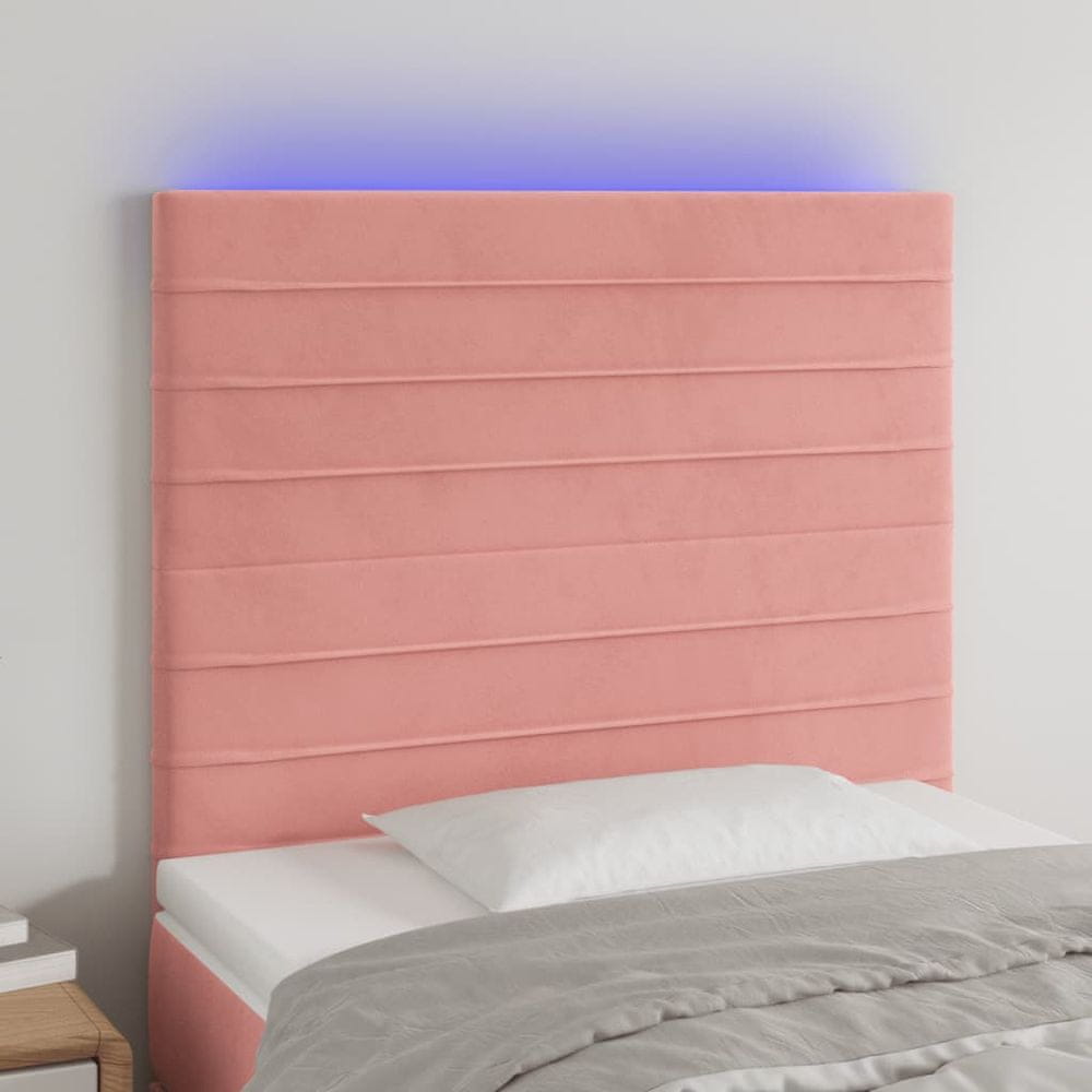 Vidaxl Čelo postele s LED ružové 100x5x118/128 cm zamat